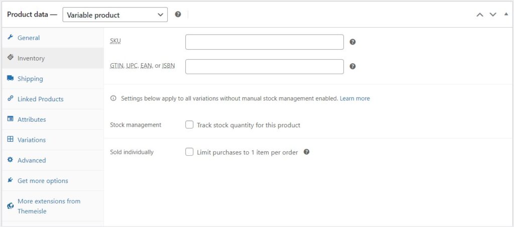woocommerce variable product